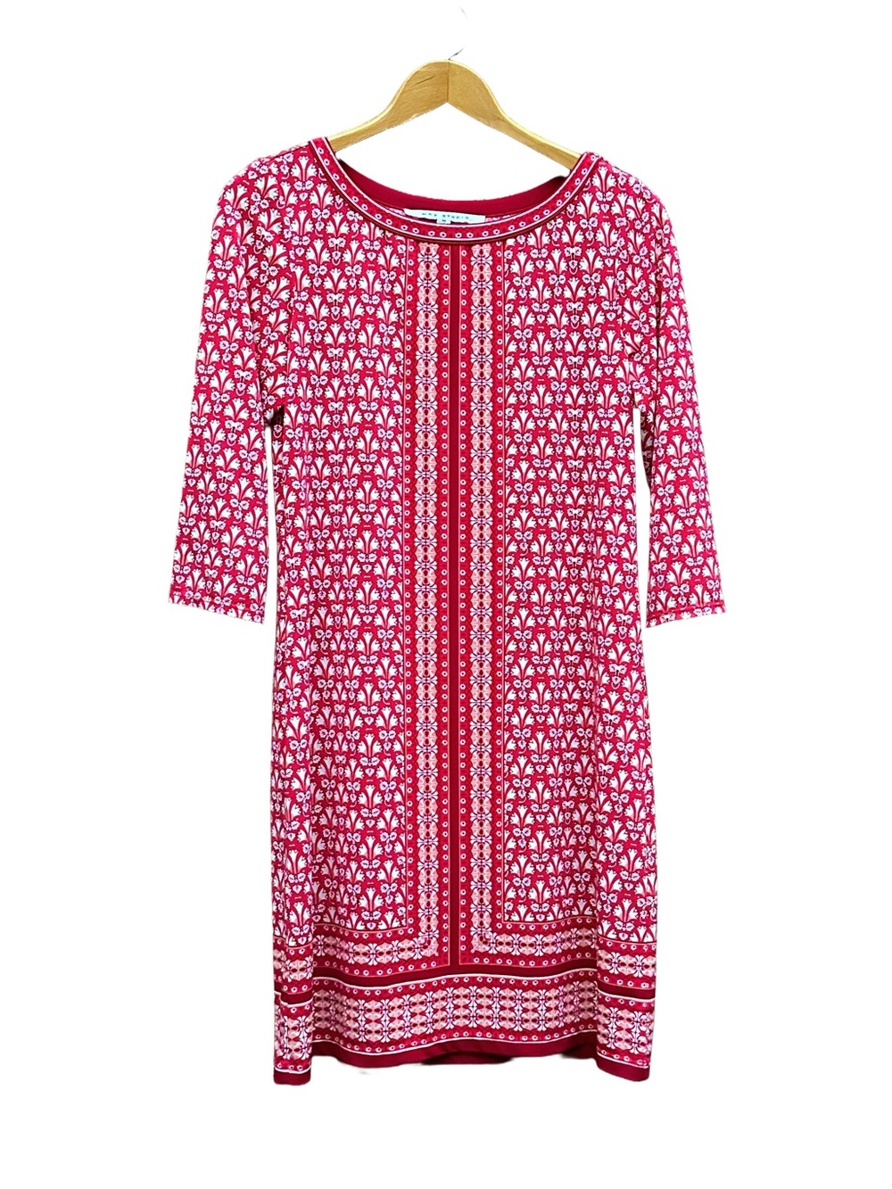 Max Studio Dress Red White Retro Floral Print 3/4 Sleeve Sheath Shift M Medium